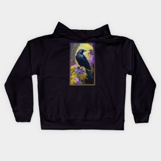 Crow Vibrant Tropical Flower Tall Digital Oil Painting Portrait Kids Hoodie